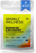 Sparkle Wellness Advanced 4 in 1 Boost | Clinically Tested Multi Collagen Powder with VERISOL FORTIBONE FORTIGEL TENDORFORTE | Skin Bone Joint Health | Tropical