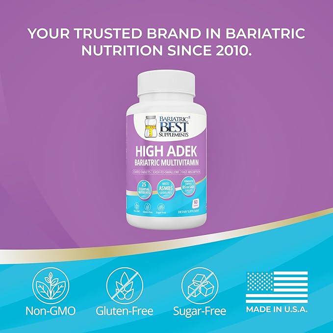 High A D E K Bariatric Multivitamin for Post DS/SADI Surgery 25 Essential Nutrients for Post-Weight Loss Surgery 60 Tablets Meets ASMBS Guidelines for Bariatric Bypass
