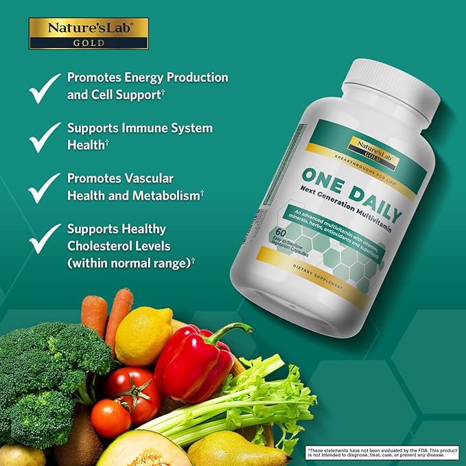 Nature's Lab Gold One Daily Multivitamin - Contains 19 Essential Vitamins &amp Minerals including Vitamin C D3 &amp Zinc - 60 Capsules (2 Month Supply)