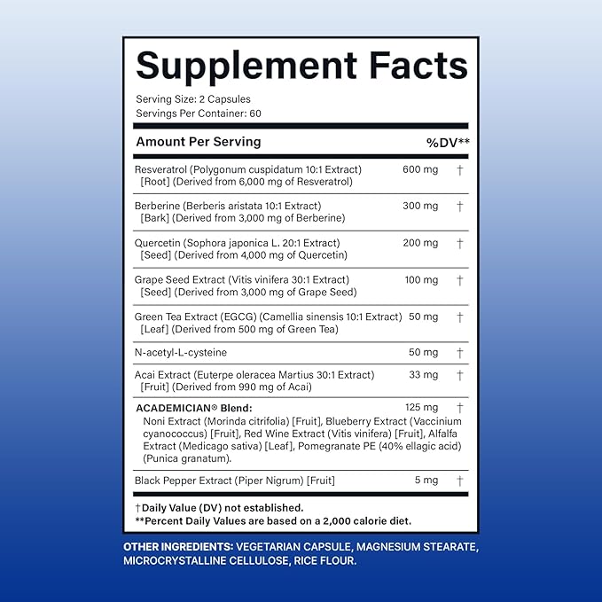 Grape Seed Extract Capsules with Berberine Capsules Resveratrol Quercetin Supplement - 120 Count