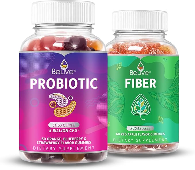 BeLive Healthy Gut Dream Team Bundle Probiotic and Fiber Gummies for Digestive and Gut Health Sugar Free Vegan