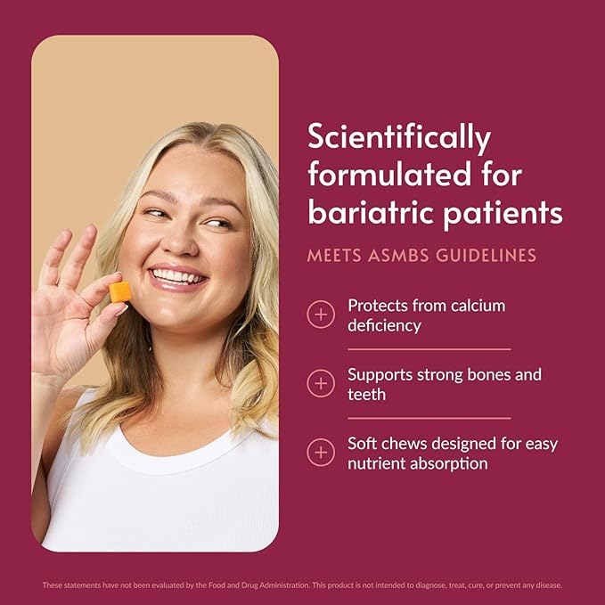 Bariatric Advantage Calcium Citrate Chewy Bites 500 mg - Highly Absorbable &amp Digestible - Vitamin D3 - Easily Chewable Calcium Supplement - Tropical Orange - 90 Count