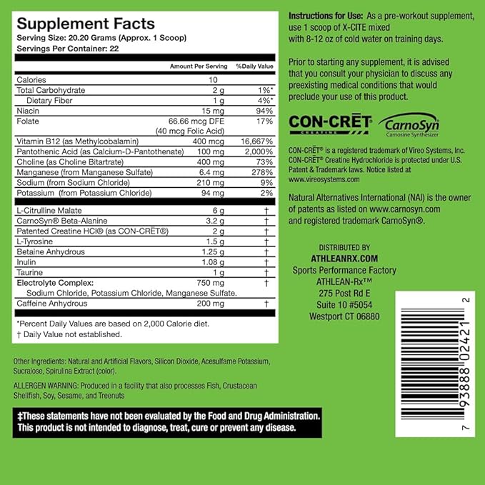 X-CITE Pre-Workout by ATHLEAN-X - Enhanced Formula with Beta-Alanine Creatine &amp Caffeine for Ultimate Energy Endurance Focus &amp Muscle Pump NSF Certified for Sports (Rocket Pop)