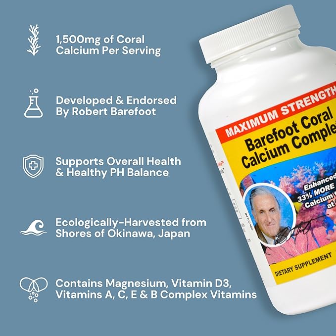 1500mg 240 Capsules- Coral Calcium Supplement Developed by Bob Barefoot- Supports Overall Health &amp PH Levels- Contains Calcium Magnesium &amp Vitamin D3