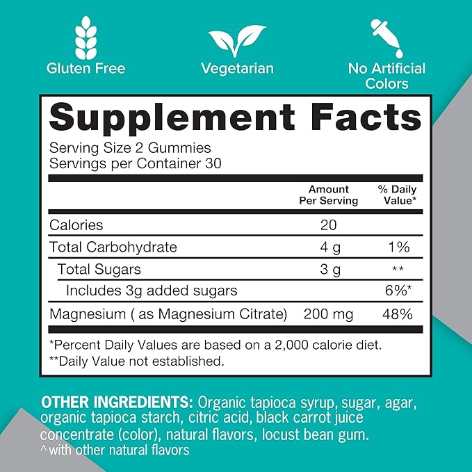 Qunol Magnesium Gummies for Adults Qunol 200mg Magnesium Citrate Gummies High Absorption Magnesium Supplement Supports Nerve Health Bone Health Muscle Health Vegetarian 60 Count Pack of 2