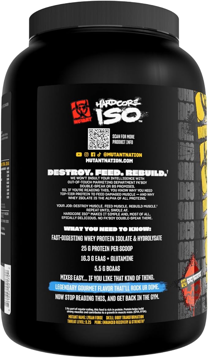 Mutant Hardcore ISO Whey Protein Isolate Powder Acts Fast to Help Recover Build Muscle Bulk and Strength 1.6 lb Vanilla Ice Cream