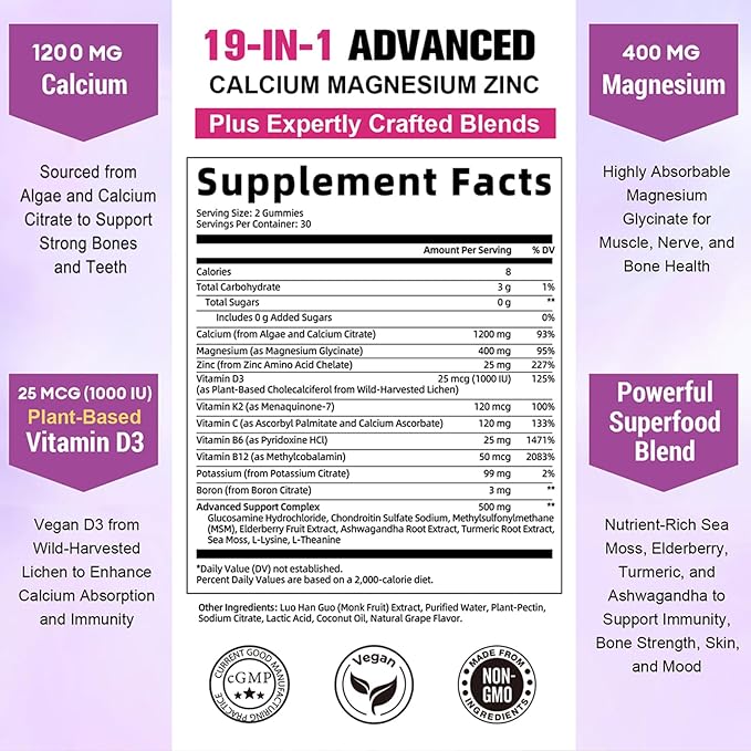 Sugar Free Calcium Magnesium Zinc &amp Womens Multivitamin Gummies Bundle