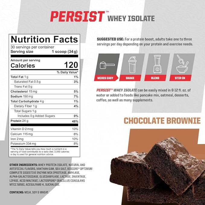 Undefined Nutrition Persist Whey Isolate by Brian Shaw - 24g Protein 30 Servings – Supports Recovery Strength &amp Performance - Gluten Free Fast Absorbing (2.18lbs Chocolate Brownie)