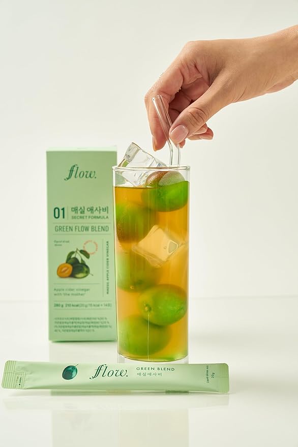 Green Flow Blend (0.67 oz x 14 Sticks) – Apple Cider Vinegar &amp Korean Green Plum Liquid Supplement | Refreshing Digestive Support Drink