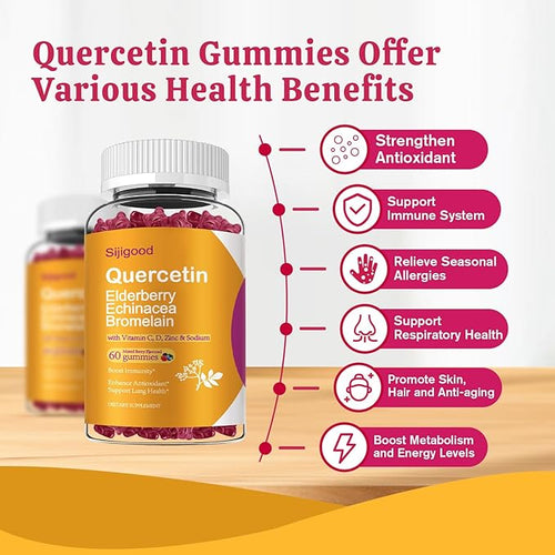 2 Packs Quercetin with Bromelain Gummies Elderberry Echinacea Vitamin C D Zinc - Immune System Support 120 Counts Pure Quercetin Supplements Gummies for Kids &amp Adults