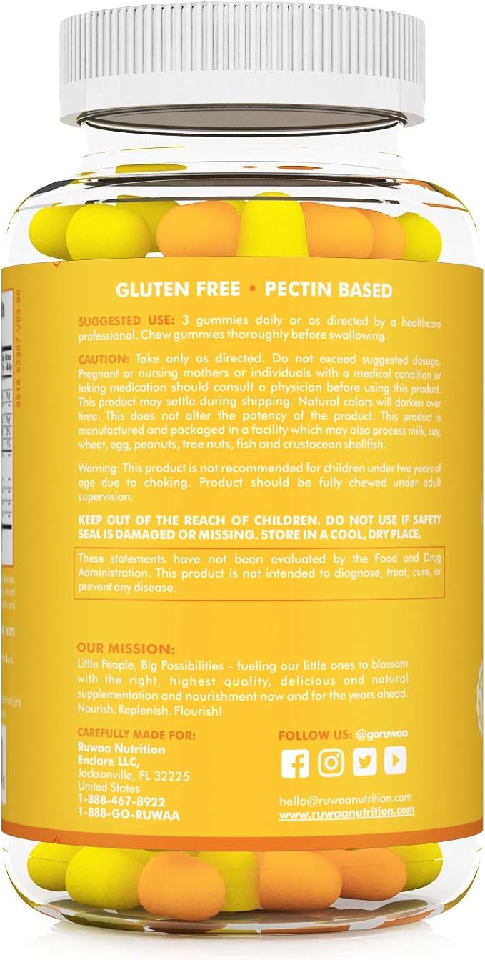 RUWAA NUTRITION Vegan Omega 3 Fatty Acid Supplements. Fish Oil Gummies DHA Kids Supplement with Vitamin C. Children's Heart Health Cognitive Development Attention Vision &amp Behavior. 270ct (3)