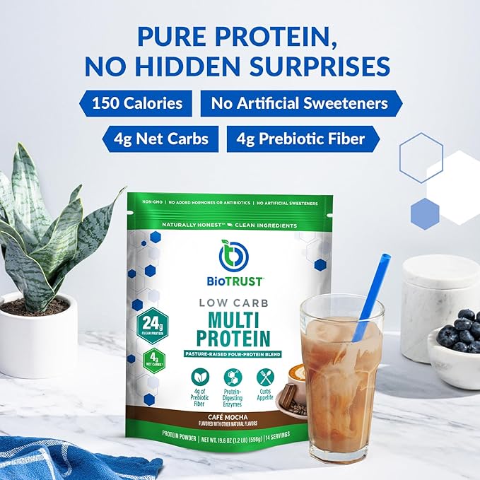 BioTrust Low Carb Protein Powder – Delicious Whey &amp Casein Blend from Grass-Fed Hormone Free Cows – Non GMO Gluten Free (Cafe Mocha)
