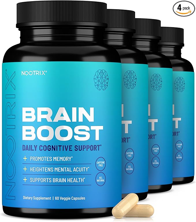 Nootrix Brain Boost Nootropic Supplement | Supports Memory Mental Focus Cognitive Health &amp Energy | Caffeine-Free Promotes Healthy Mood &amp Brain Function w/Gingko Biloba &amp DMAE | 240 Cap