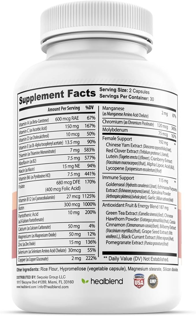 Women's Multivitamin with Biotin (Without Iron) - 20 Essential Vitamins and Minerals Supports General Health Energy &amp Immunity - 60 Capsules (2)