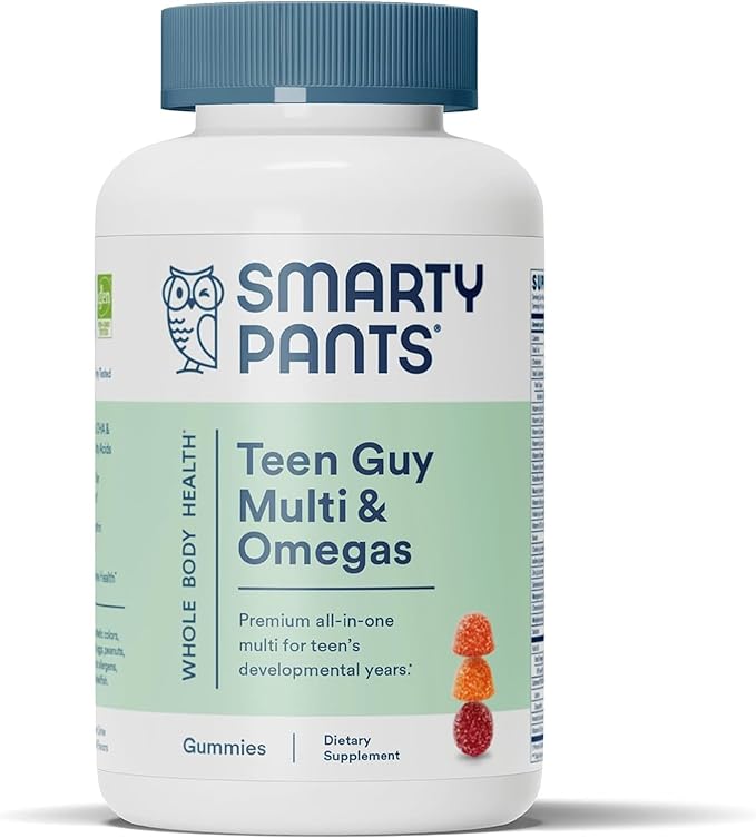 SmartyPants Teen Guy Formula Daily Multivitamin Gummies: Vitamins C B12 K Zinc &amp Biotin for Immune Support Energy Skin &amp Hair Support Assorted Fruit Flavor 120 Gummies (30 Day Supply)