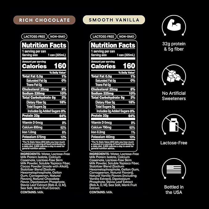 Aonic Fuel 32g Protein Shake 5g Fiber Lactose-Free Complete Amino Acid Profile No Added Sugar Made with Real Vanilla 11 fl oz (Pack of 12) - Smooth Vanilla