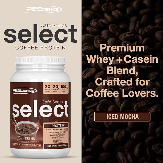 PEScience Select Cafe Protein Coffee Flavored Powder 100mg Caffeine 20g Iced Protein Coffee Powder or Creamer - Iced Mocha 20 Servings