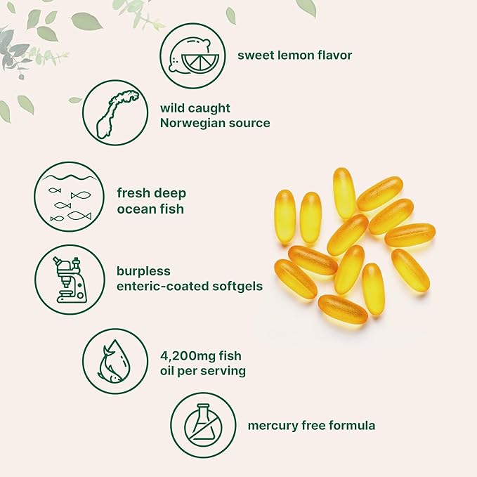 Micro Ingredients Triple Strength Omega 3 Fish Oil Supplements 4200mg Per Serving 120 Softgels – Lemon Flavored – Burpless | EPA 1200mg + DHA 900mg | Deep Sea Fish