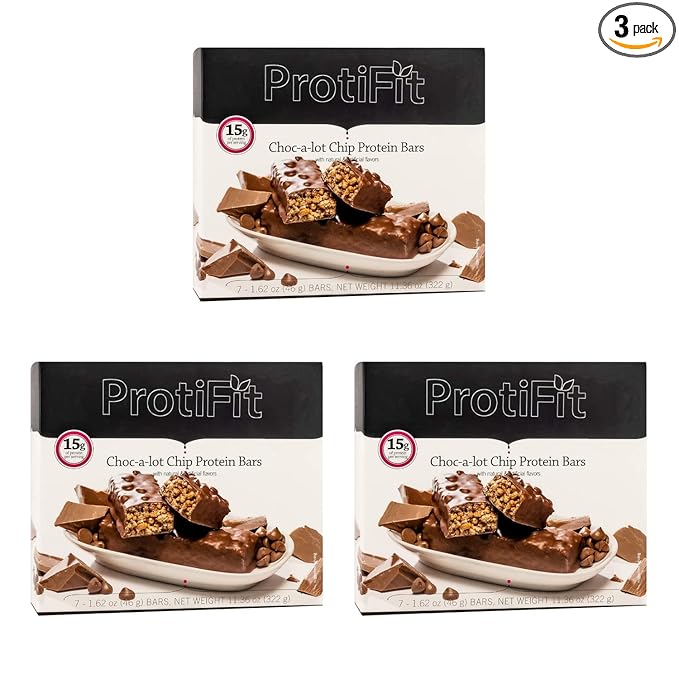 PROTIFIT - Low Calorie Choc-A-Lot Chip Protein Bar 3 Pack High Protein 15g Protein Low Carb Low Sugar Ideal Protein Compatible 7 Servings Per Box (3 Pack)