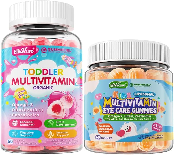 Kids Multivitamin Gummies with Omega-3 (DHA &amp EPA) + Organic Toddler Multivitamin Gummie 2 Pack