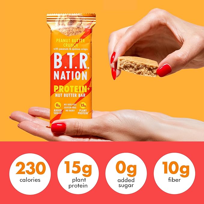 B.T.R Nation Vegan Keto Plant Based High Protein &amp HIgh Fiber Bars - Peanut Butter Crunch Protein+ | 12 Bars | Low Carb &amp GF Free of Sugar Alcohols Dairy Soy with Powerful Superfoods!