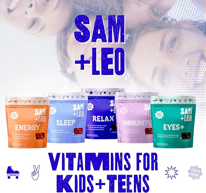 SAM+LEO Sleep Gummies for Kids &amp Teens with Melatonin Passion Flower &amp Vitamin B6 - Gentle Sleep Aid Gummies for Restful Sleep | Natural Drug Free Vegan &amp Gluten Free Passion Fruit Fla