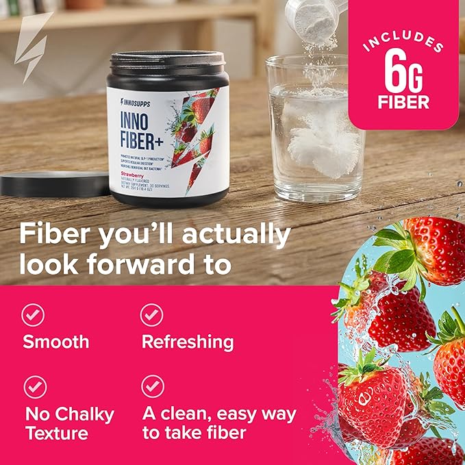 Inno Fiber+ 6g Daily 3-in-1 Fiber Supplement + Prebiotic Probiotic and Postbiotic for Men &amp Women Supports Digestive Health Gut Health 30 Servings