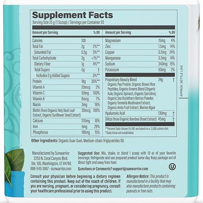 Sunwarrior Vegan Protein Powder | USDA Organic Plant-Based | Unflavored 30 Servings &amp Collagen Building Powder Plant-Based | Unflavored 20 Servings