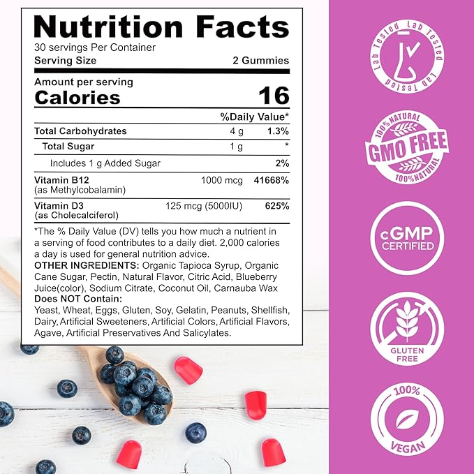 NEVISS Sugar-Free CoQ10-250mg Filled Gummies60Cts + Vegan Vitamin D3 5000IU &amp Methyl B12 1000mcg Gummies 120Cts