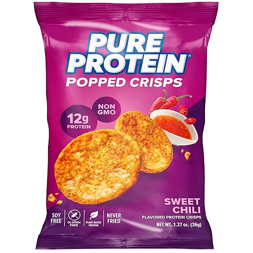 Pure Protein Popped Crisps Sweet Chili High Protein Snack 12G Protein 1.27oz. 12 Count