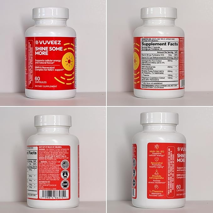 NAD+ Supplement with NMN &amp Resveratrol – Supports Cellular Energy &amp Focus – 60 Capsules – for Women &amp Men – Shine Some More