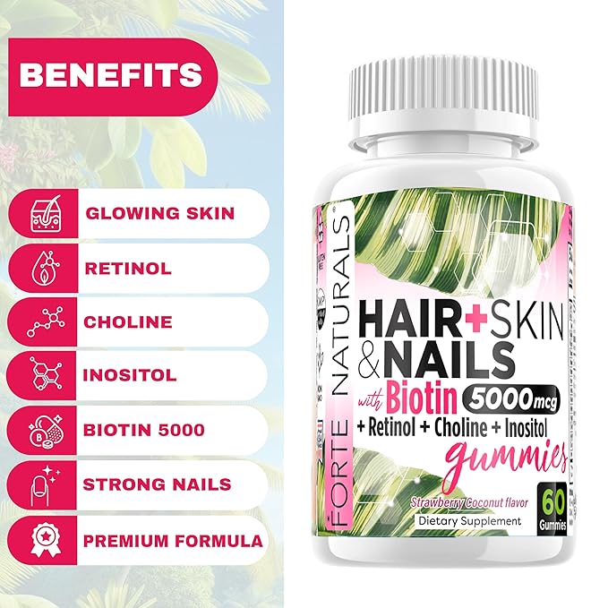 Hair Growth Biotin Gummies for Women Hair Skin &amp Nails Vitamins 5000mcg Biotin Made in USA Iodine for Nail Fungus Choline Inositol Supplements Biotina Gomitas para el Cabello