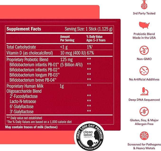 Infant Synbiotic Powder 12-36 Months 30 Servings Probiotic + Prebiotic Blend with Vitamin D Pediatrician-Endorsed (Toddler)