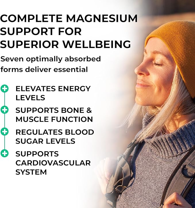Magnesium Seven | 7 Forms of Magnesium in One - Glycinate Orotate Taurate Lactate Malate Citrate Sucrosomial | 120 Capsules 30 Day Supply | Manganese and Vitamin B6 for Absorption