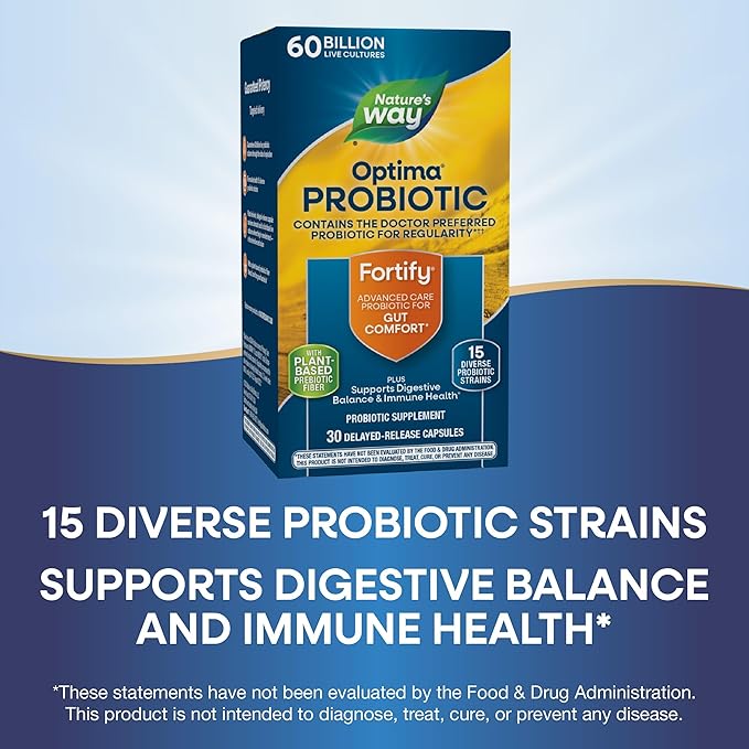 Natures Way Fortify Optima Daily Probiotic 60 Billion 15 Strains Prebiotic 30 Capsules