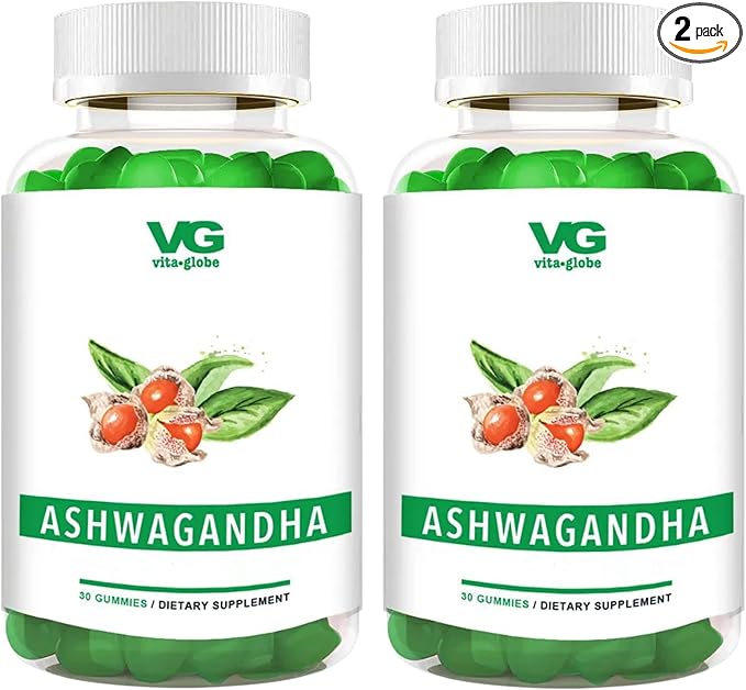 VITA GLOBE Ashwagandha Gummies 25mg with Vitamin D2 100mcg and Zinc 2mg Ashwagandha for Men and Women Supplement for Everyday Wellness Mood Balance and Immune Nutrition 60 Count 2 Pack