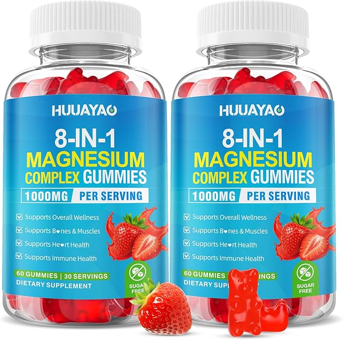 Magnesium Complex Gummies for Women Men 8 in 1 Magnesium Glycinate Citrate Malate Taurate for Bones Muscle Nerve Health Sugar-Free Vegan Non-GMO Strawberry Flavor 120 Count