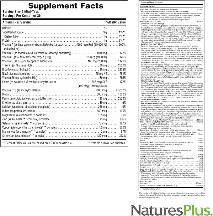 NaturesPlus Source of Life GOLD Multivitamin - 180 Mini-Tabs Pack of 2 - With Vitamins D3 B12 &amp K2 - Vegetarian &amp Gluten Free - 60 Total Servings