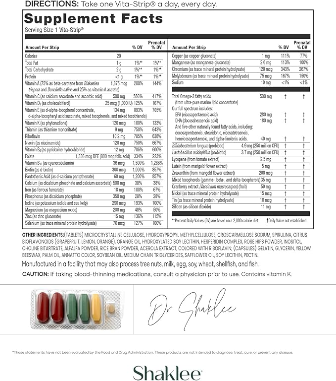 Shaklee -Vitalizer Women - Advanced Nutrition - Prenatal/Postnatal Multivitamin with Omega-3 Probiotics and More - Supports Heart Joint Immune Bone Digestive and Energy - 30 Vita-Strips®