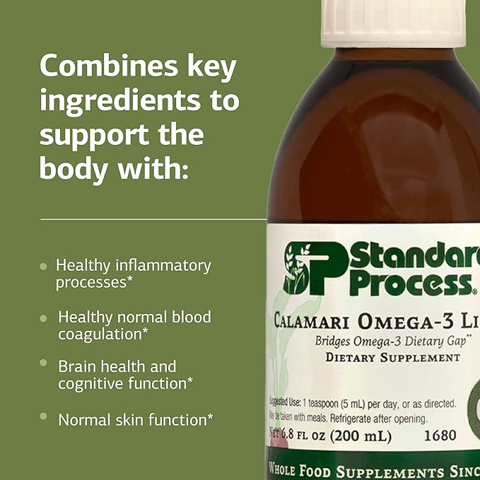 Standard Process Calamari Omega-3 Liquid - Supplement for Heart &amp Brain Health Support - Aids Skin Health - Gluten-Free Non-Dairy &amp Non-Grain - 6.8 oz