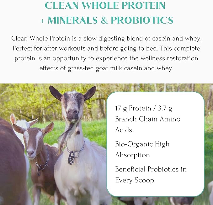 Mt. Capra Clean Whey Protein (Unsweetened) and Clean Whole Protein + Minerals &amp Probiotics