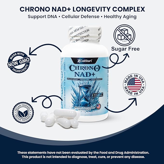 NAD+ Resveratrol Supplement 90 Capsules of 500mg | Anti Aging &amp Cellular Support Supplements for Women &amp Men - NAD Supplement Made in USA (1.5-Month Supply)
