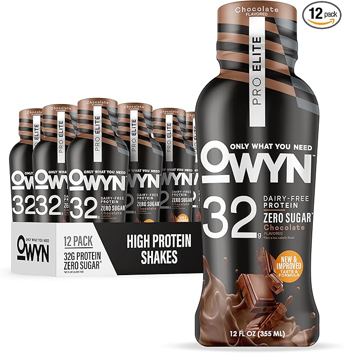 OWYN Only What You Need Pro Elite Chocolate Flavored Protein Shake 32g Protein 0g Sugar High Protein Dairy Free Gluten Free Plant Based Protein Drink 12 Count