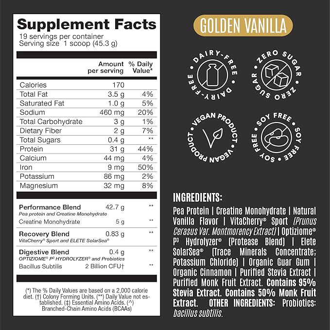 BIRDMAN Falcon Performance Vegan Protein Powder 31g Protein 5g Creatine 5g BCAA Probiotics Electrolytes Pre Workout Low Carb Sugar Free &amp Dairy Free Plant Based Vanilla Protein -19 Servin
