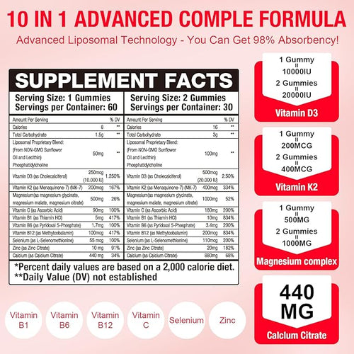 2 Pack Liposomal Vitamin 20000IU D3 + 400mcg K2 SupplmentComplex Magnesium Glycinate Malate &amp Citrate Calcium Zinc Rich In Vitamins B &amp C Stress Relief Relaxation &amp Bone Support fo