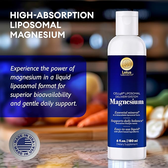 Liposomal Magnesium Liquid for Calm Deep Sleep &amp Stress Relief – Fast-Acting Magnesium Glycinate with CELLg8 High Absorption Muscle Support Sugar-Free Vegan Non-GMO – 18 Servings 6 fl oz