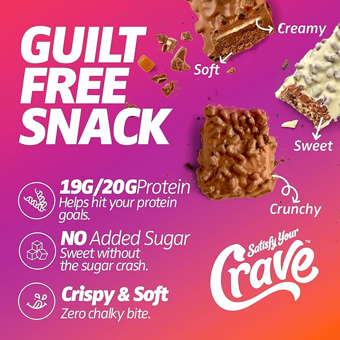 Satisfy Your Crave Protein Bars- High Protein Delicious Snacks- 19-20g of Protein No Added Sugar- Variety Pack- Cookie Dough Choc Caramel Cookies &amp Cream- On-the-Go Snack Pantry Staple &amp f