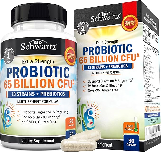 Probiotic 65 Billion - Probiotics with Prebiotic for Women &amp Men - Lactobacillus Acidophilus Digestive Health Capsules - Targeted Release Technology - Shelf Stable Supplement Non-GMO Dairy Free-30