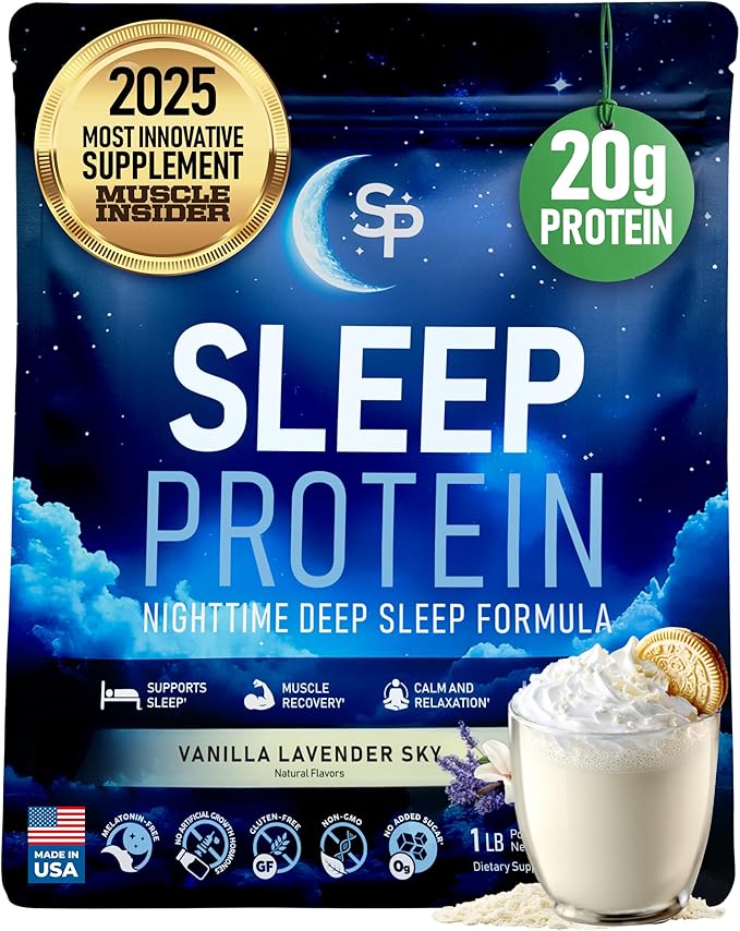 SleepProtein™ Nighttime Casein Recovery Shake – 20g Slow-Release Protein for Overnight Muscle Repair &amp Deep Sleep Support – Melatonin-Free GLP-1 Friendly with Magnesium GABA Theanine &amp Try