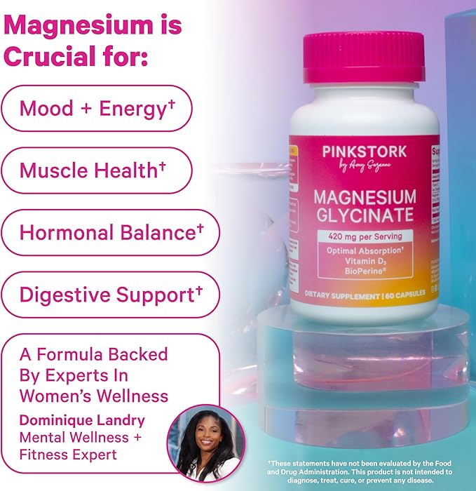 Pink Stork Magnesium Glycinate with Vitamin D - Magnesium Supplement for Women to Support Natural Calm - 2 Pack